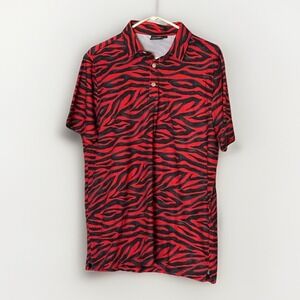Sunday Swagger Tiger Stripe Golf Polo Shirt Mens Large Red Black Loud Print